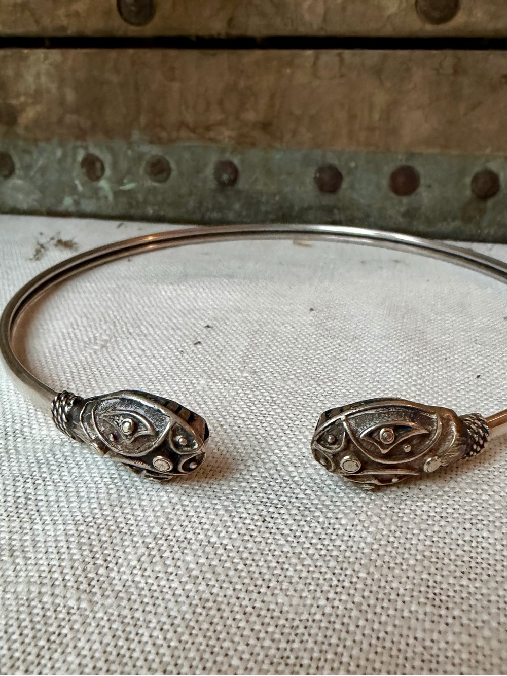 Antique Sterling Collar Snake Head Necklace